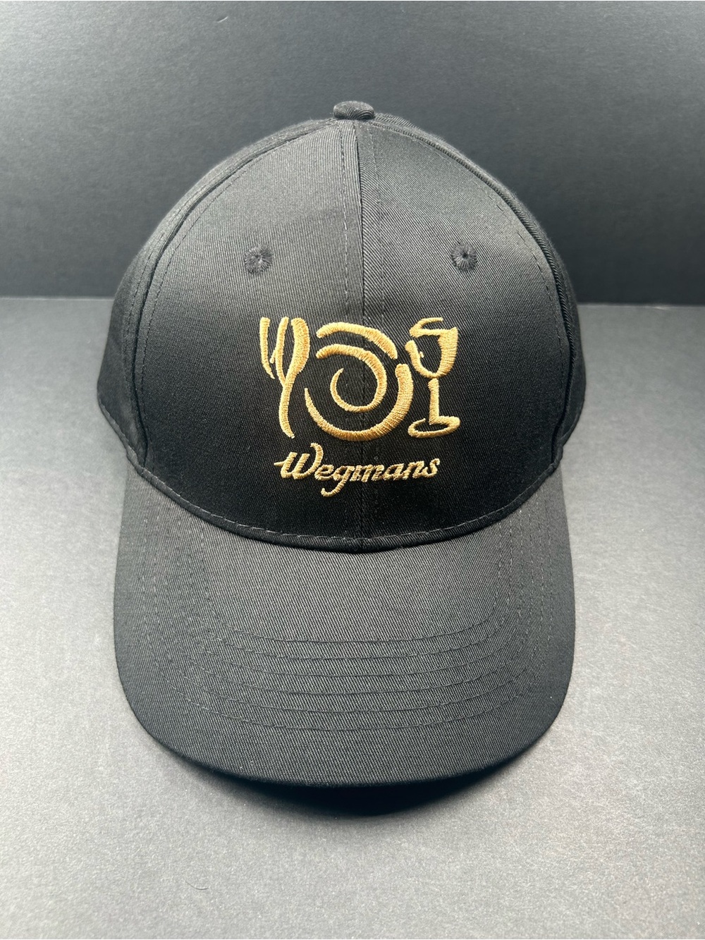 Wegmans Black Unisex Adults Snap-back Baseball Hat Cap with Gold Embroidery OS